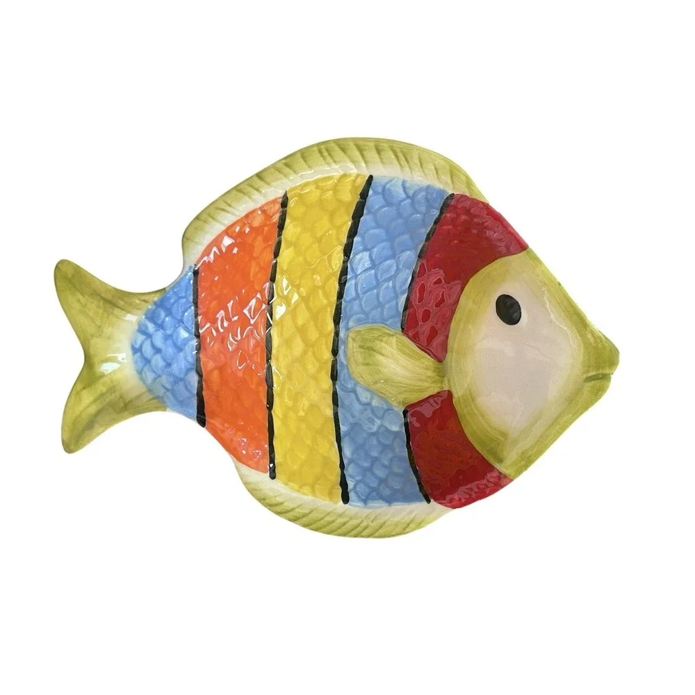 Pier 1 Imports Fish Plates Dishes Colorful Figural Beach Coastal Summer‎ Decor